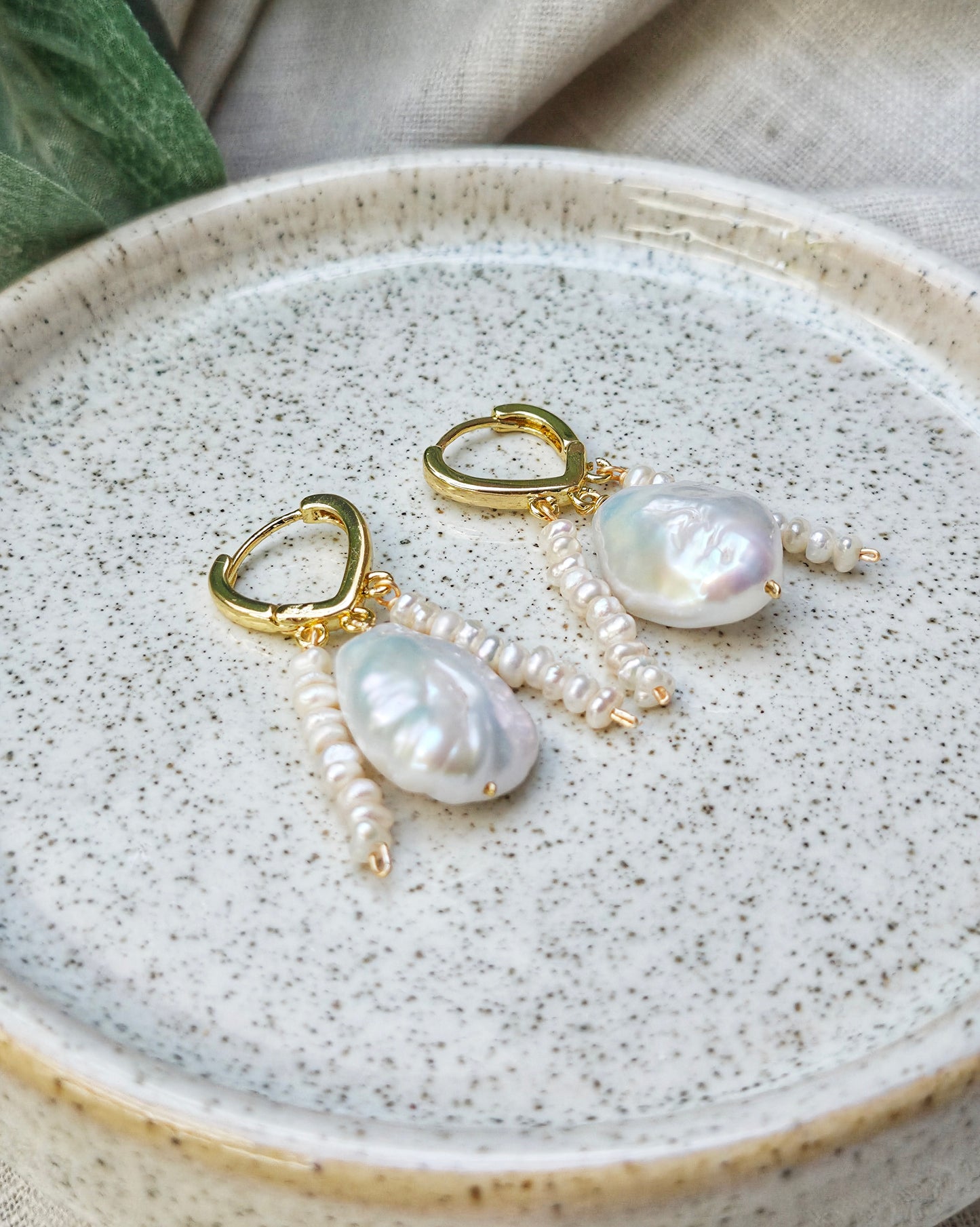 Galene Huggie Hoop Pearl Earrings