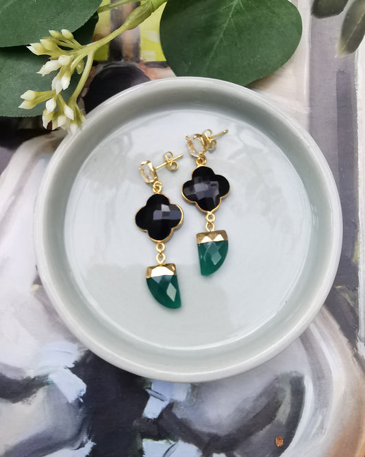 Black Onyx and Green Onyx Earrings - LIMITED EDITION - Vinta Shop