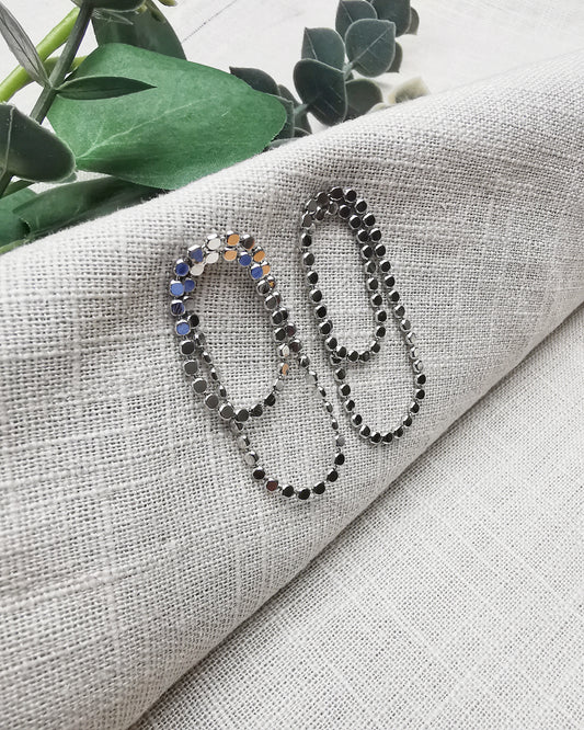 Silver Plated  Sequin Chain Stud Earrings. - Vinta Shop