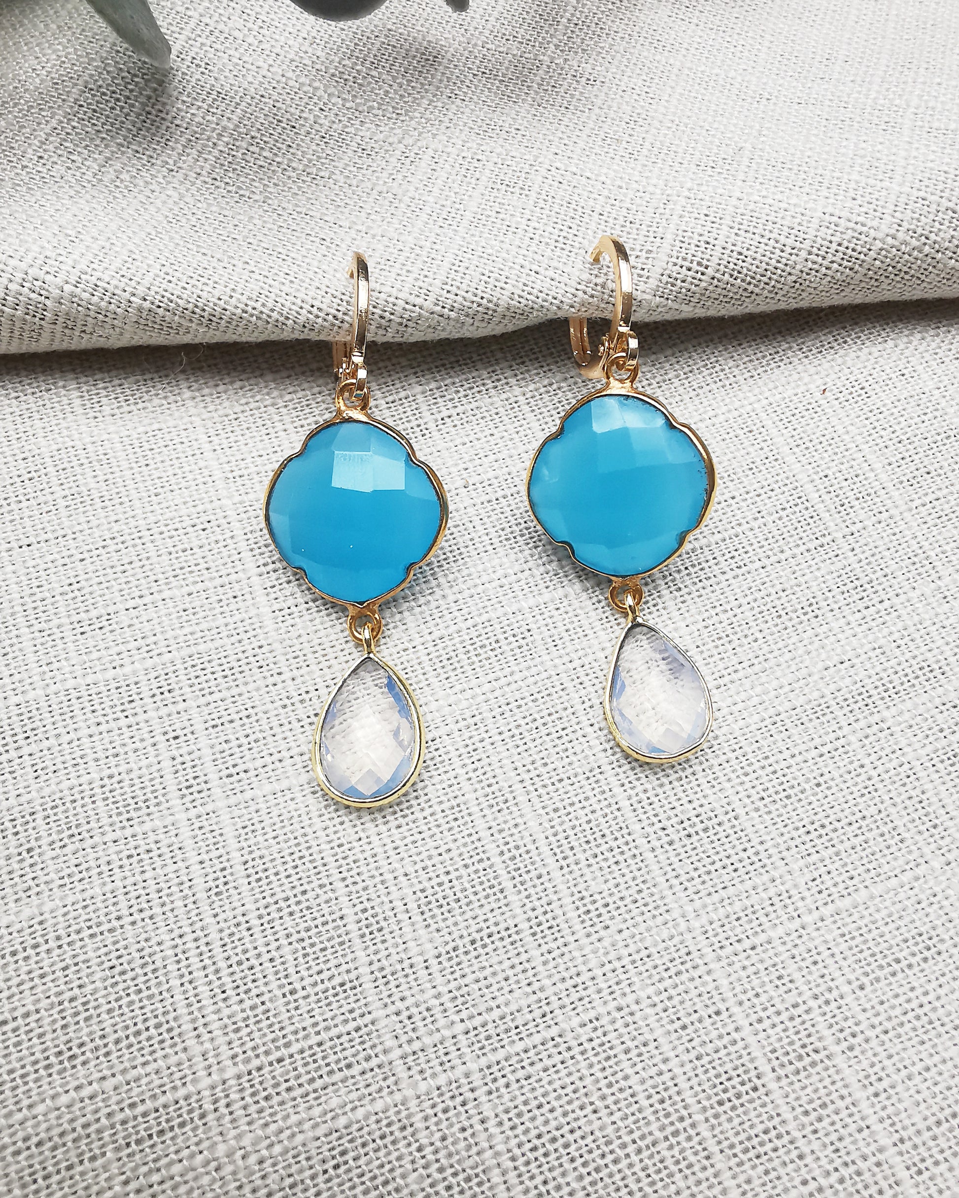 Blue Chalcedony and Opalite Clover Earrings - LIMITED EDITION - Vinta Shop