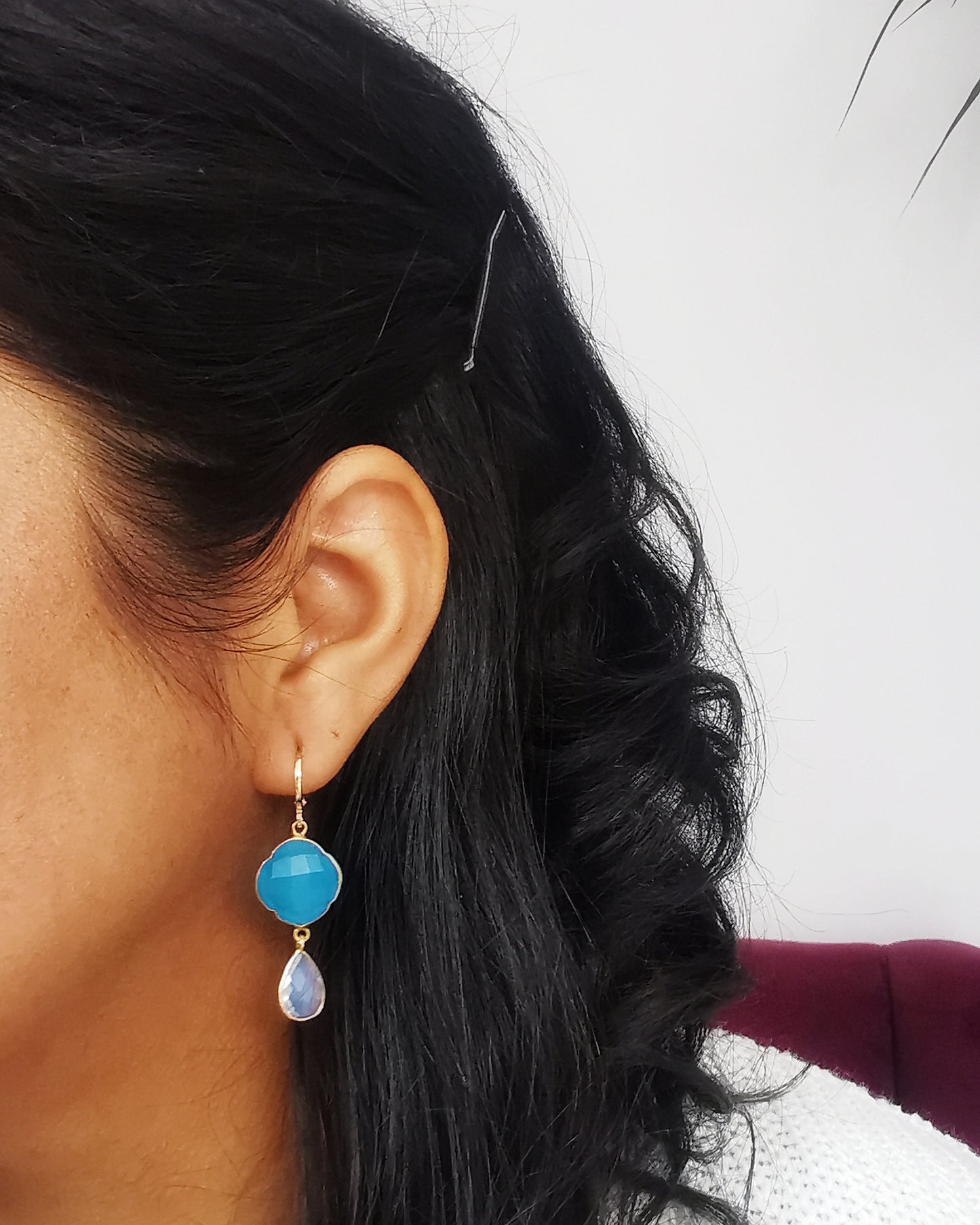 Blue Chalcedony and Opalite Clover Earrings - LIMITED EDITION - Vinta Shop