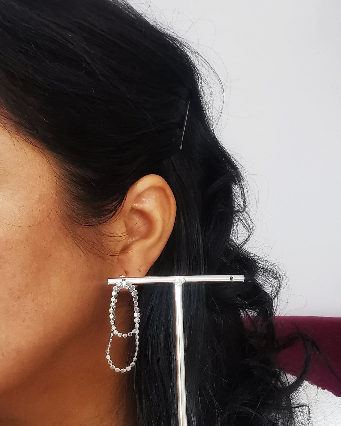Silver Plated Sequin Chain Stud Earrings. - Vinta Shop