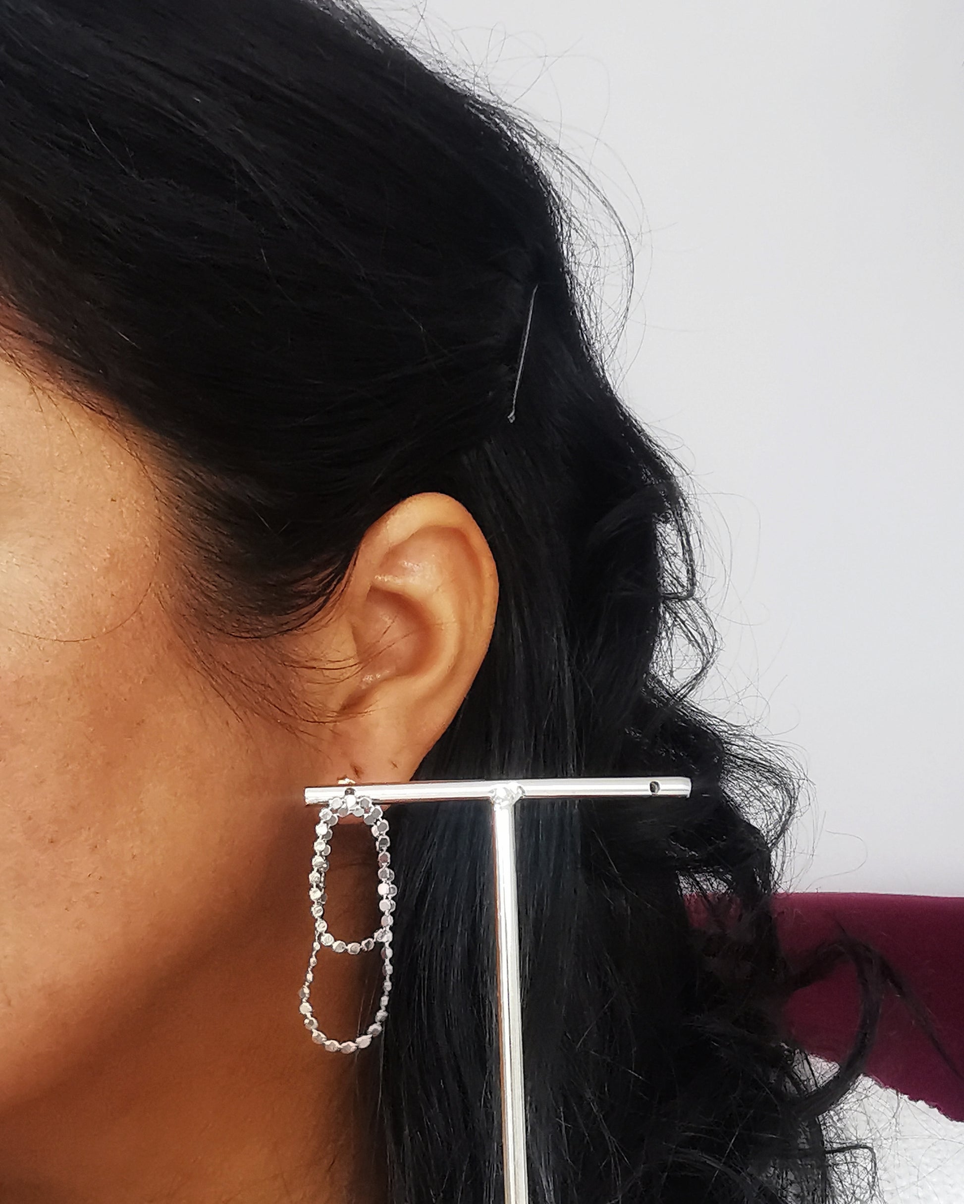 Silver Plated  Sequin Chain Stud Earrings. - Vinta Shop