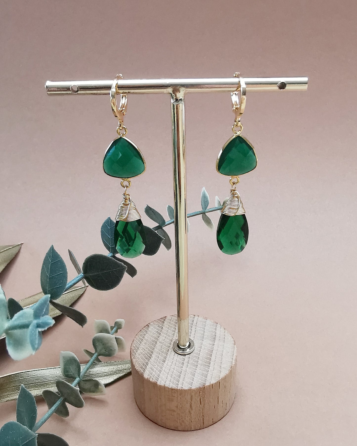 Emerald Quartz Long Drop Earrings