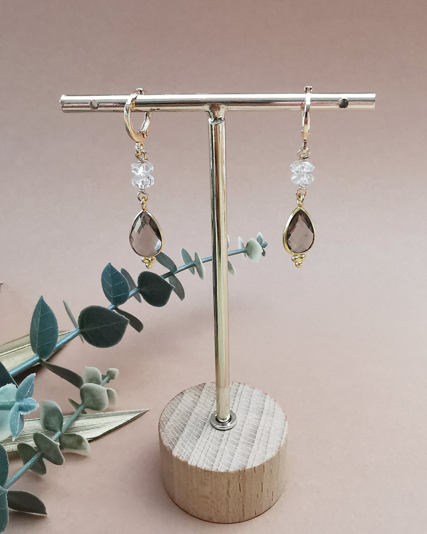 Larisa - Peruvian Quartz & Smokey Topaz Drop Earrings