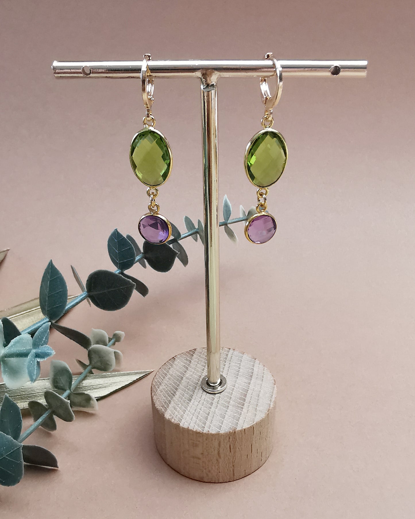 Peridot & Amethyst Drop Earrings