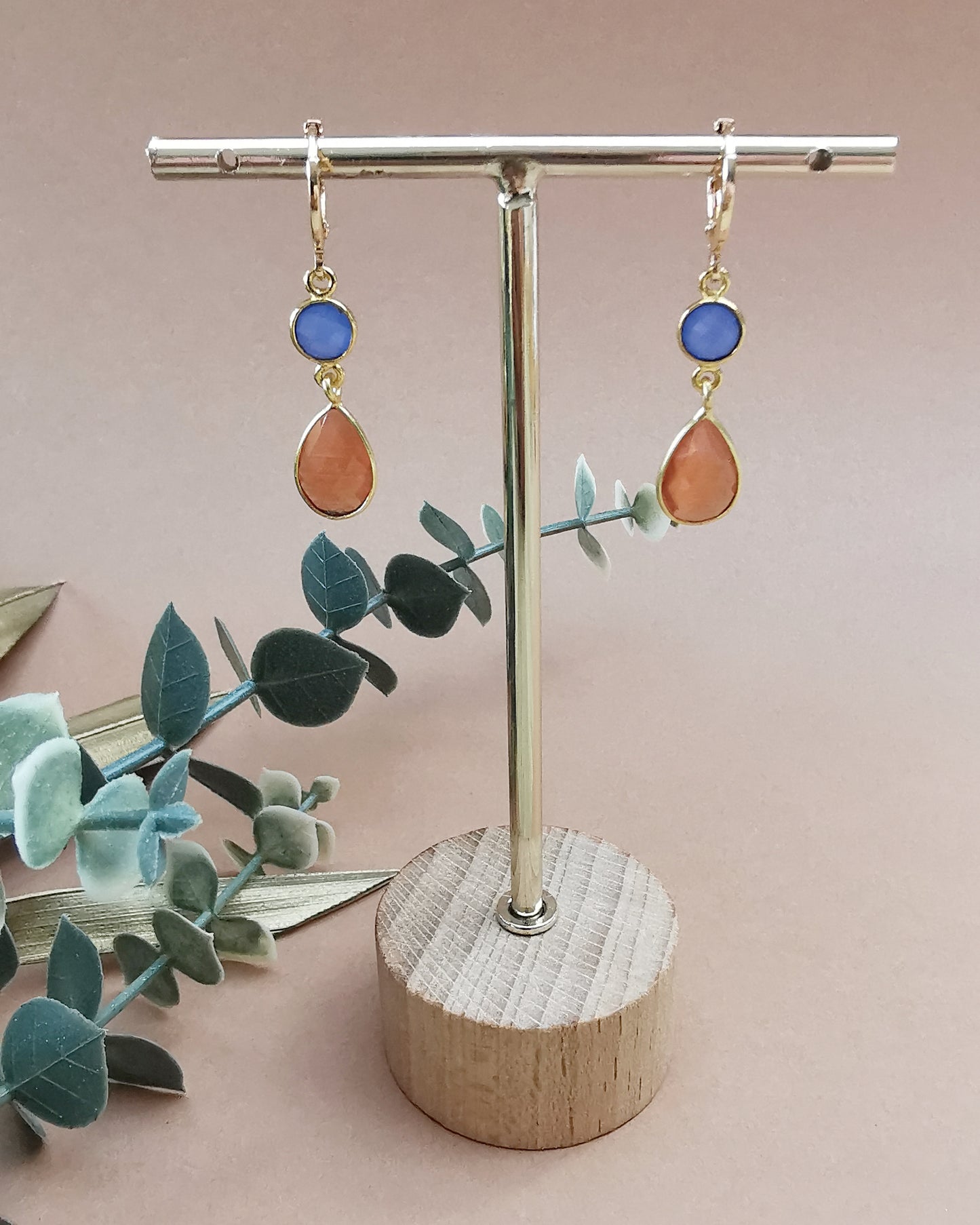 Blue Chalcedony & Carnelian Drop Earrings