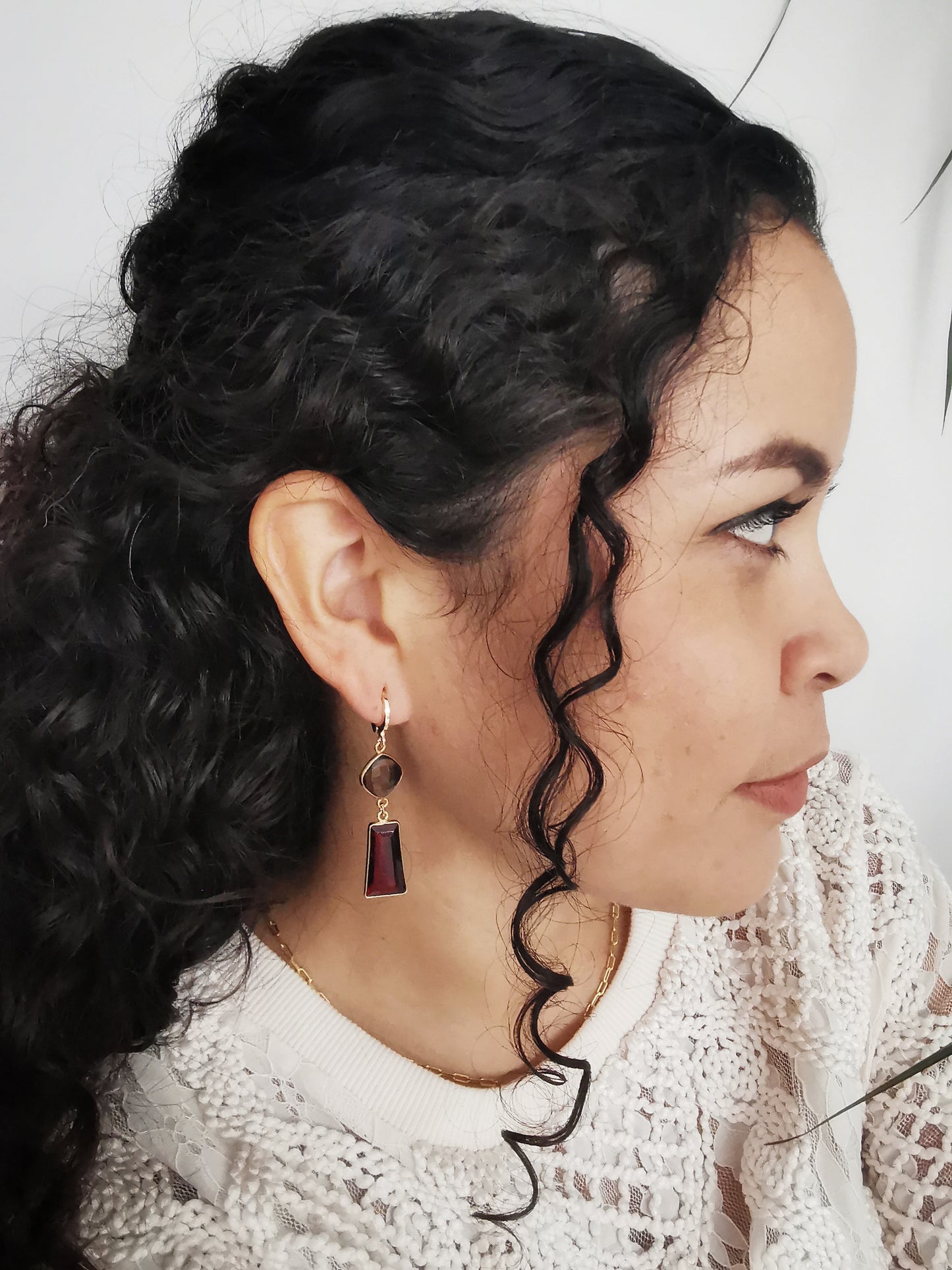 Smokey Quartz & Garnet Drop Earrings.