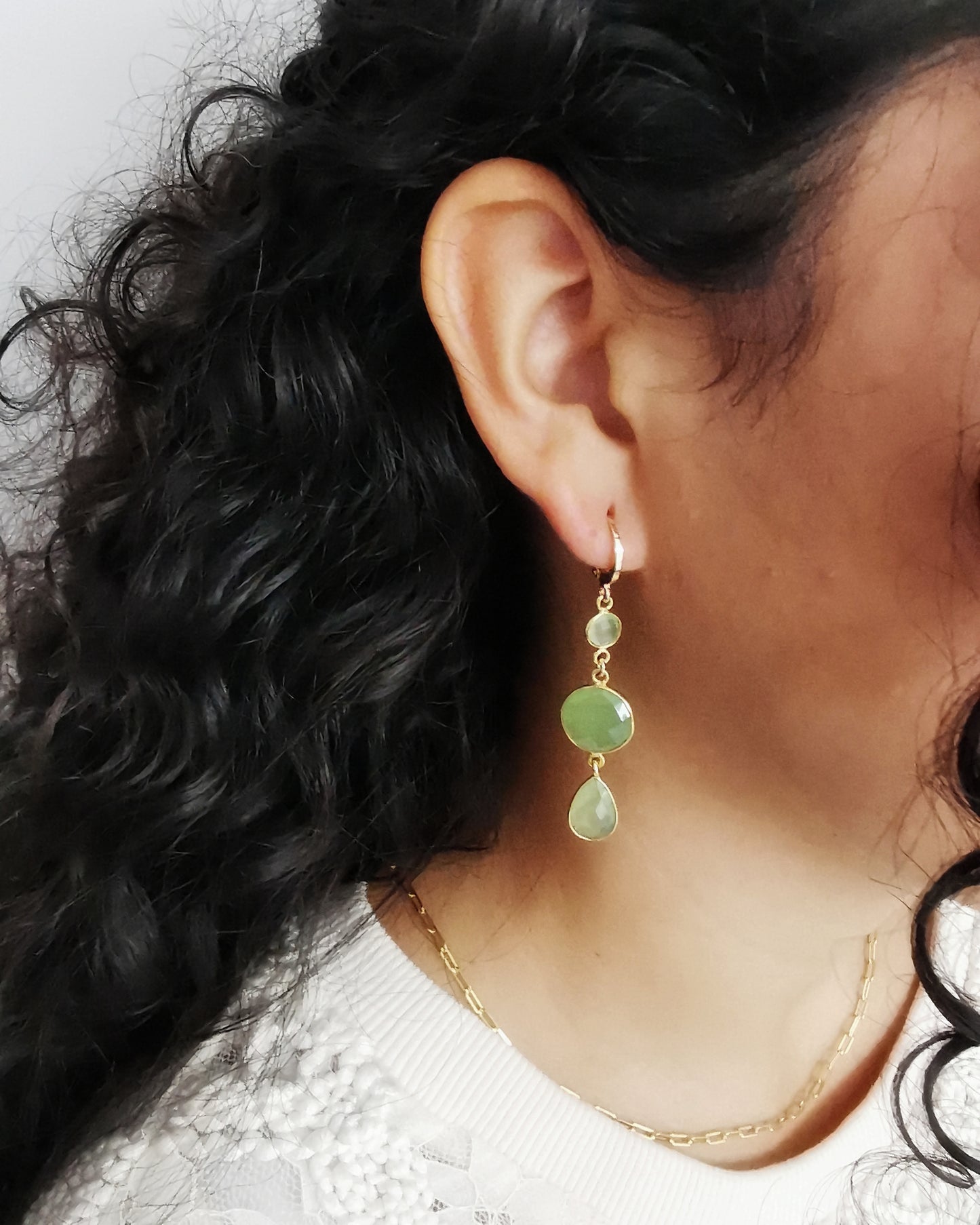 Prehnite Long Drop Dangle Earrings.