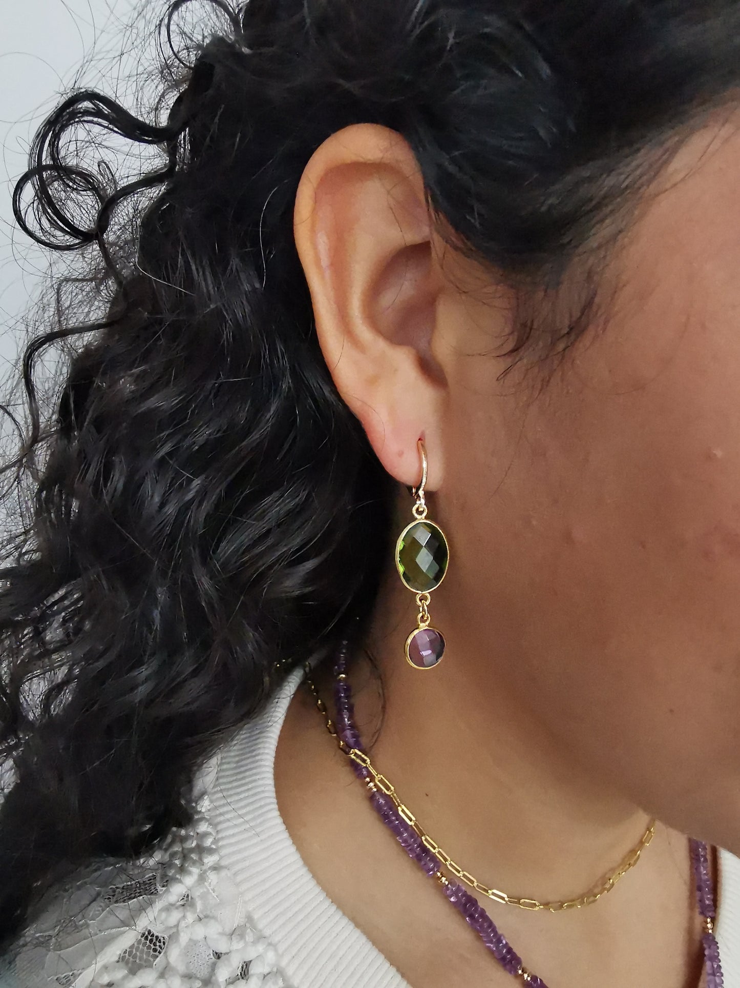 Peridot & Amethyst Drop Earrings