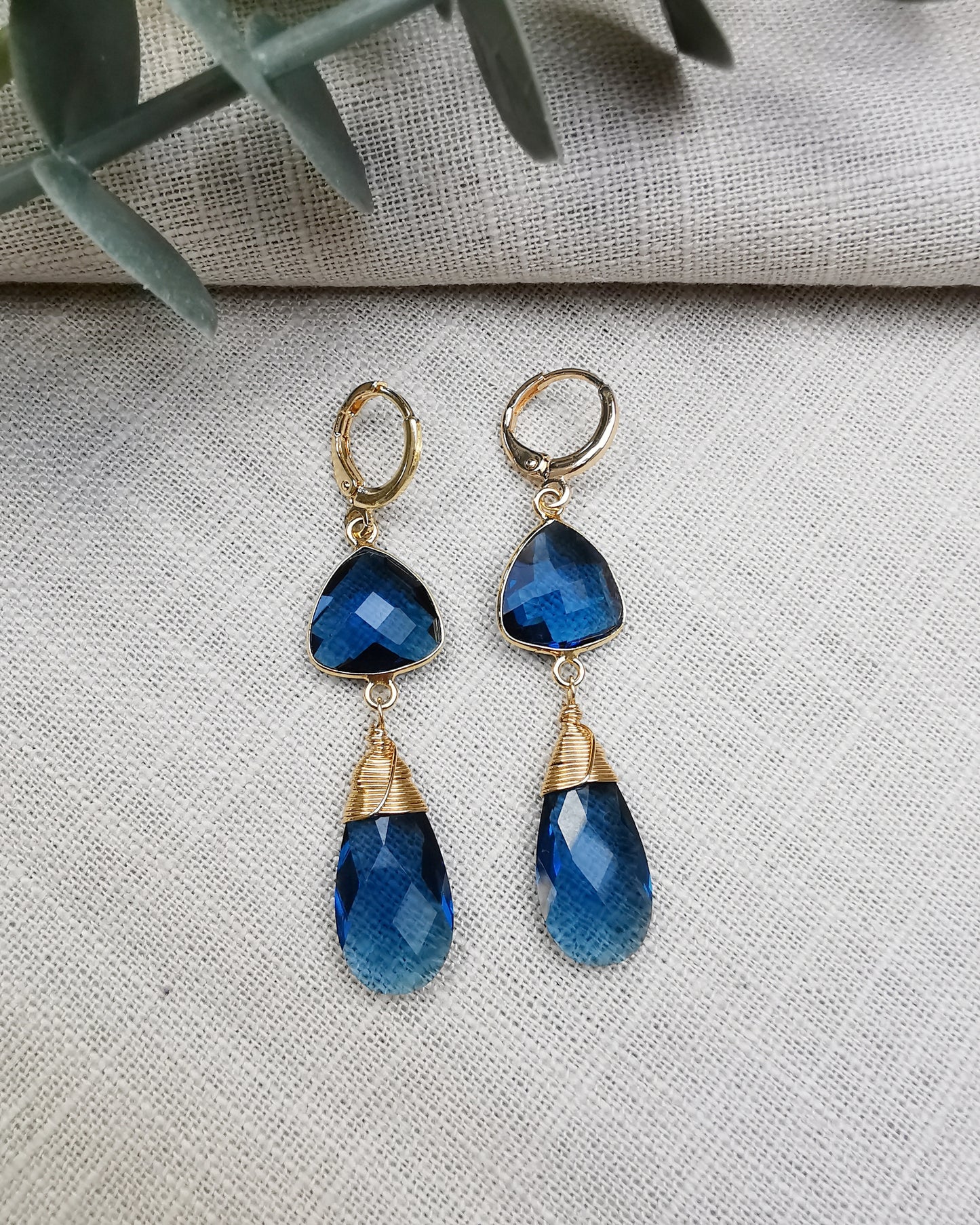 London Blue Topaz Long Drop Earrings - Vinta Shop