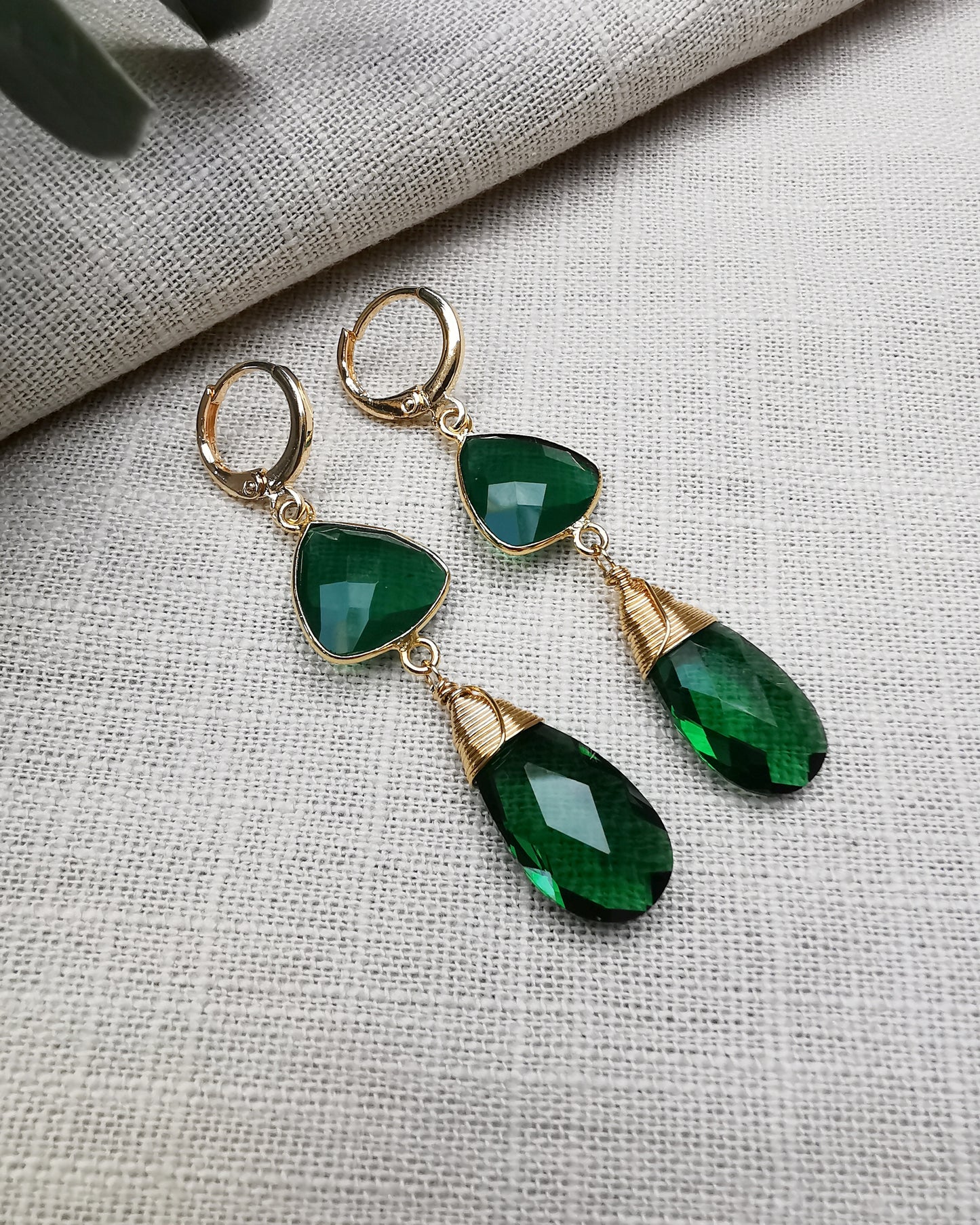 Emerald Quartz Long Drop Earrings