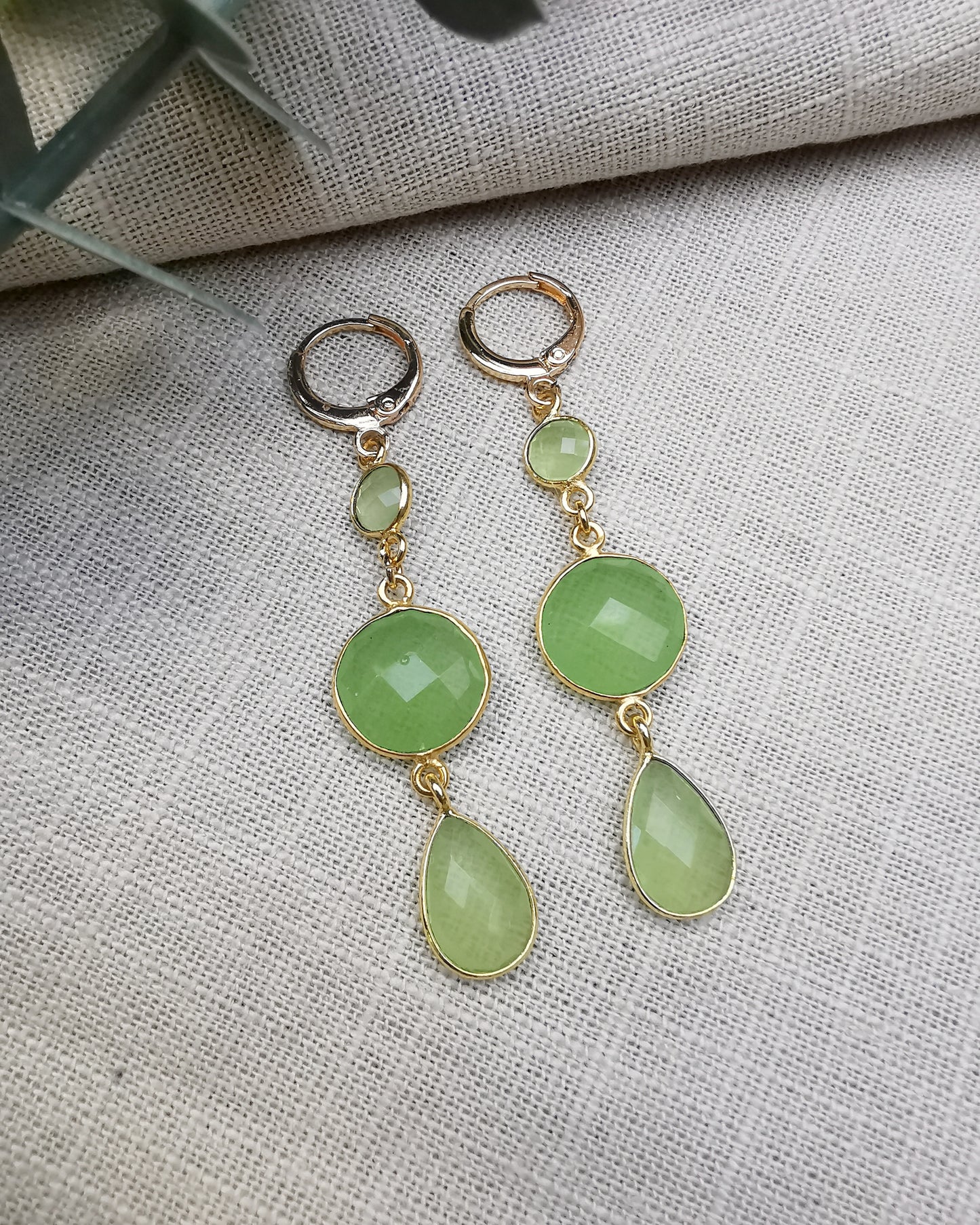 Prehnite Long Drop Dangle Earrings.