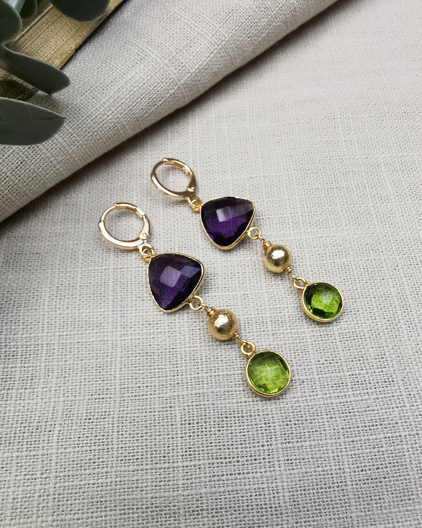 Multi-gemstone Long Drop earrings