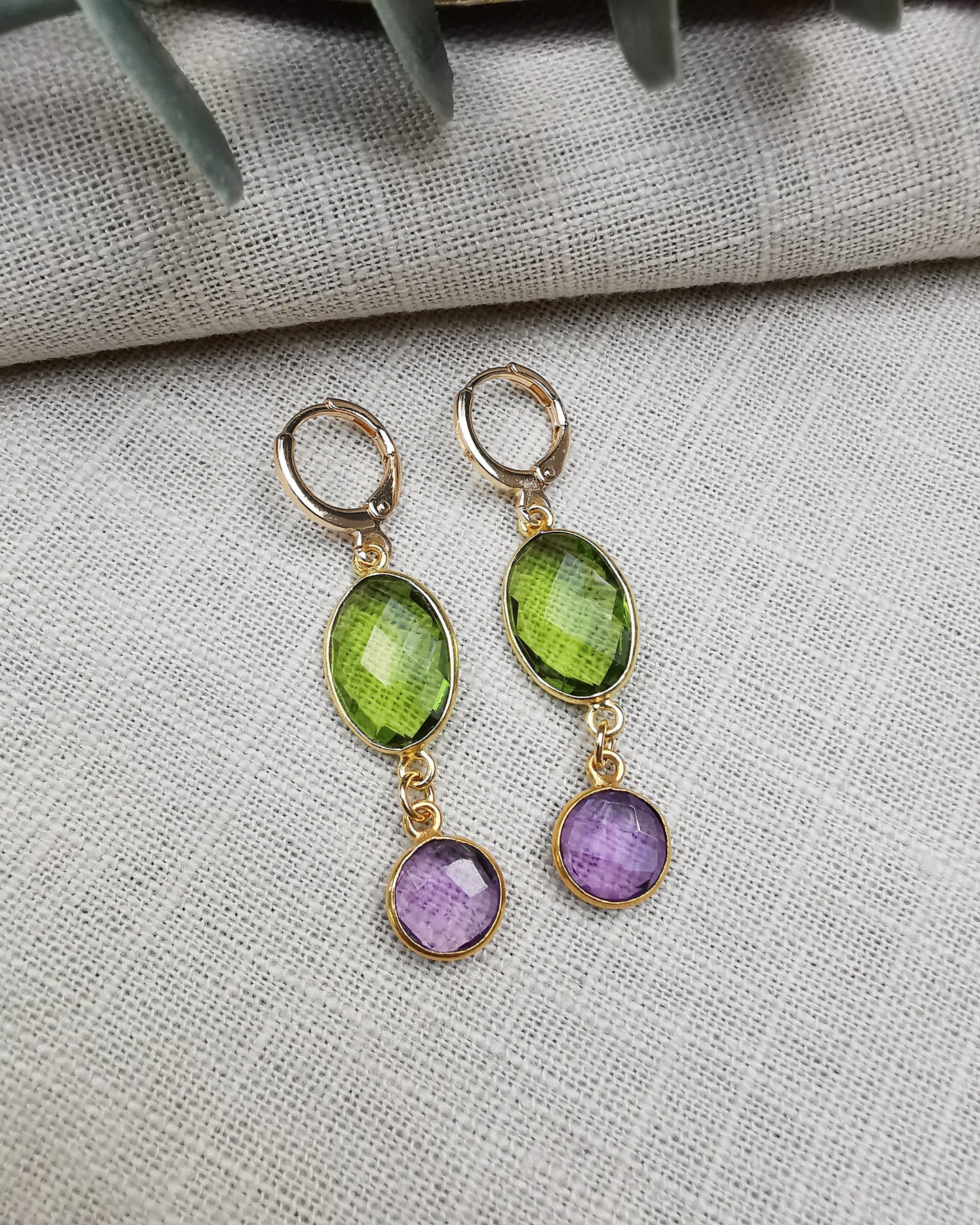 Peridot & Amethyst Drop Earrings