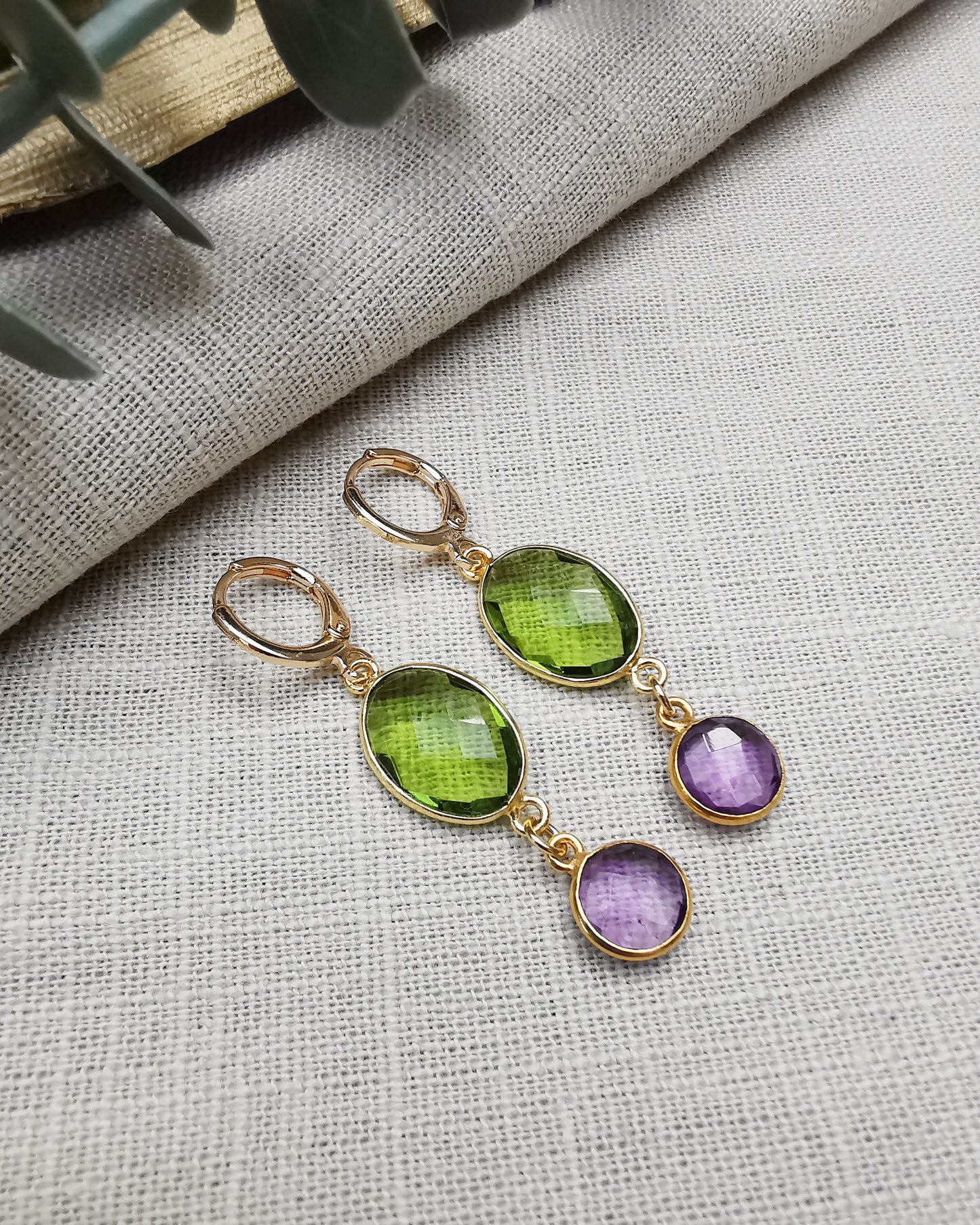 Peridot & Amethyst Drop Earrings