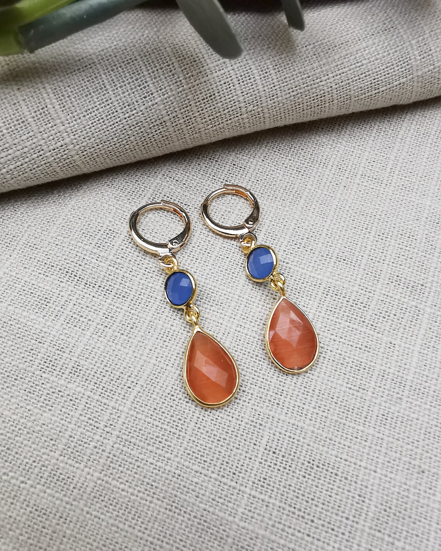 Blue Chalcedony & Carnelian Drop Earrings