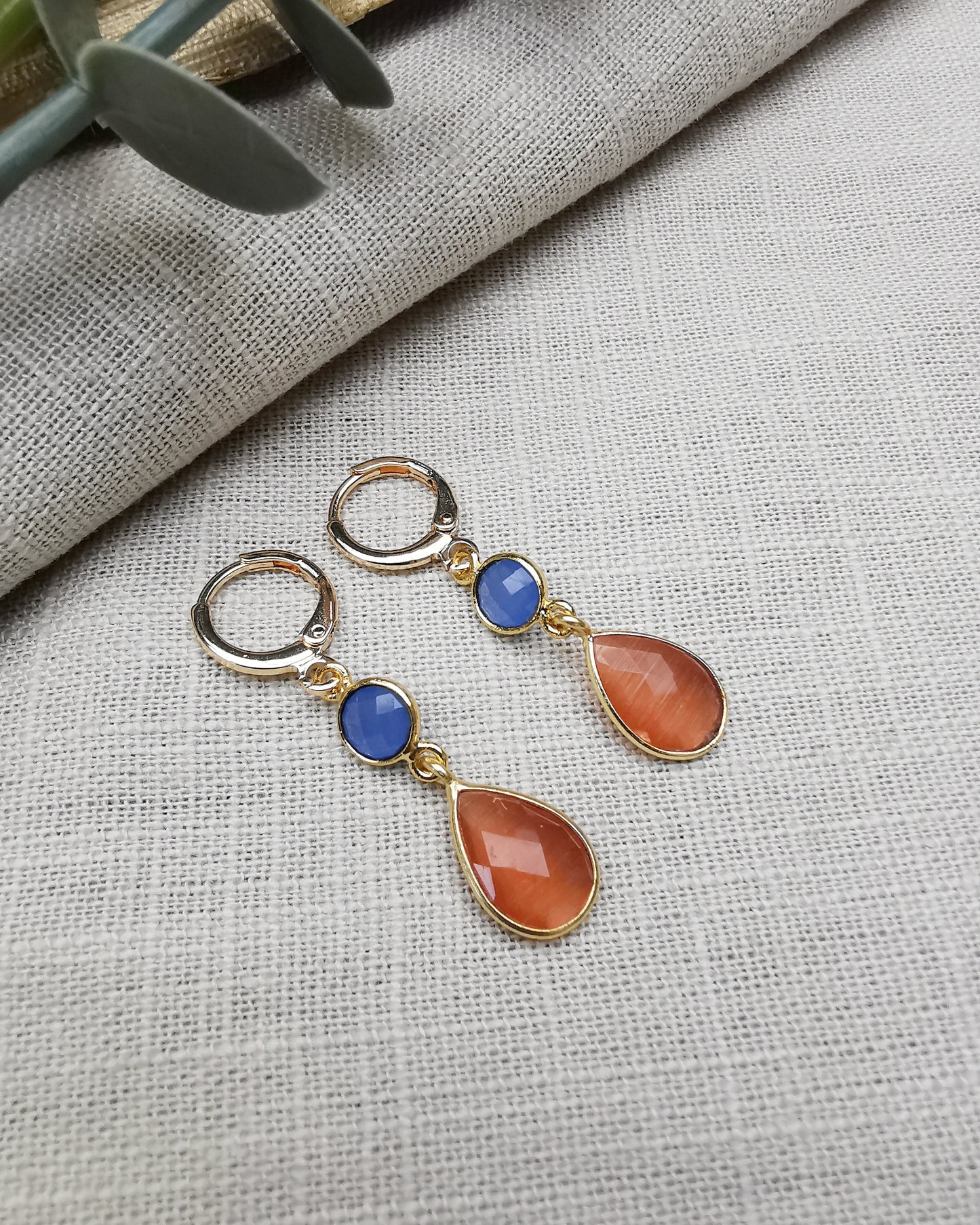 Blue Chalcedony & Carnelian Drop Earrings