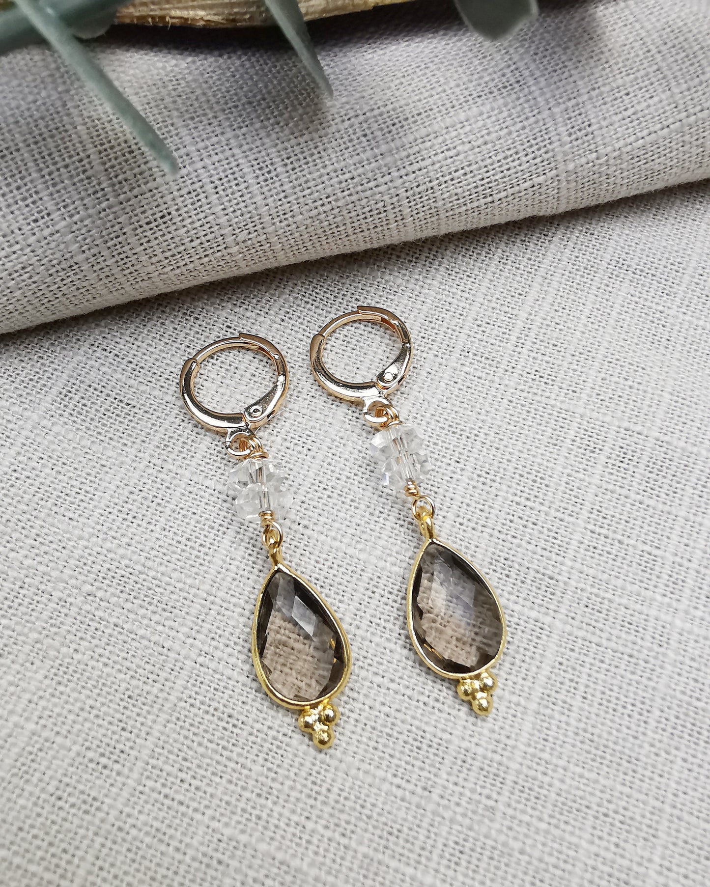 Larisa - Peruvian Quartz & Smokey Topaz Drop Earrings