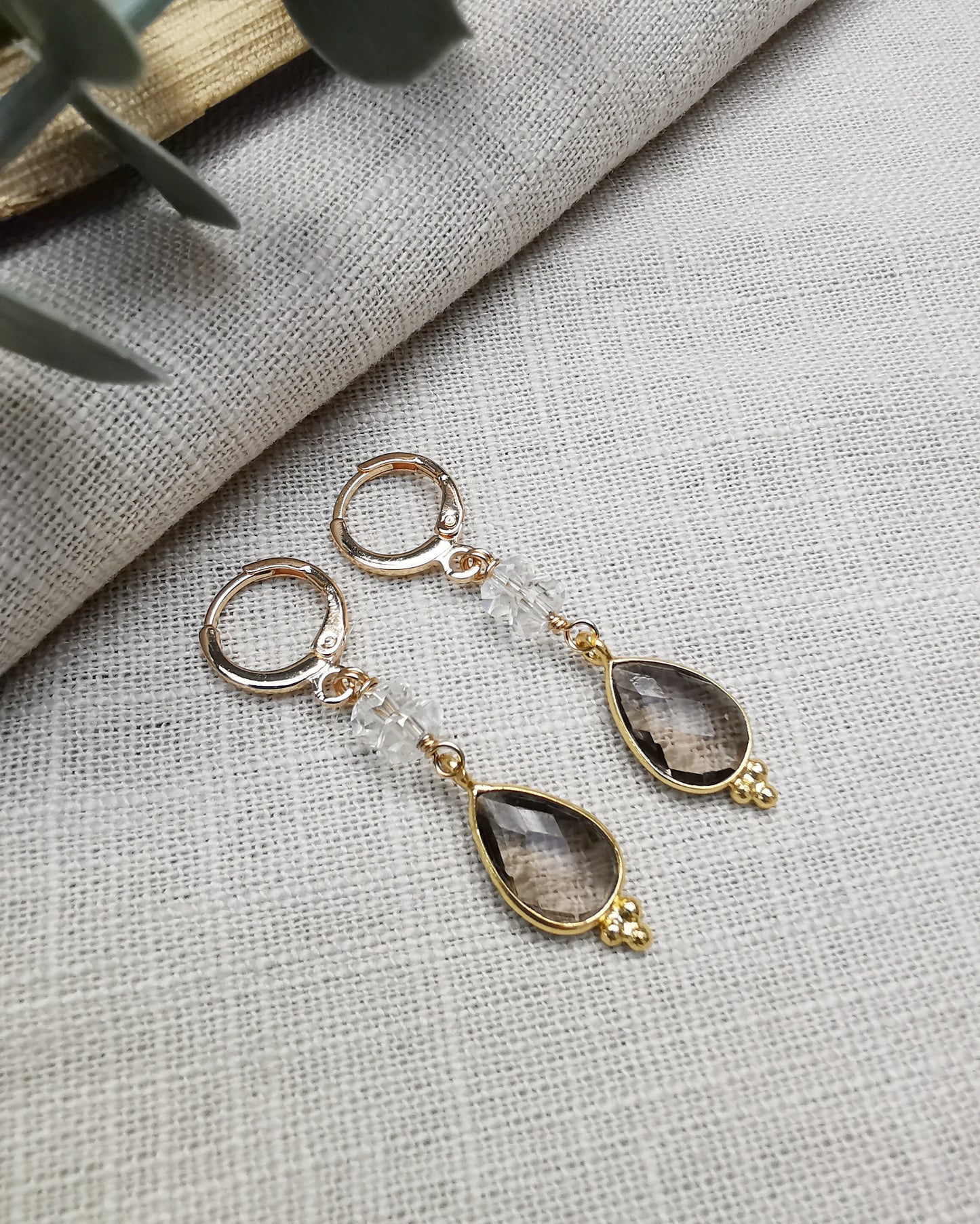 Larisa - Peruvian Quartz & Smokey Topaz Drop Earrings