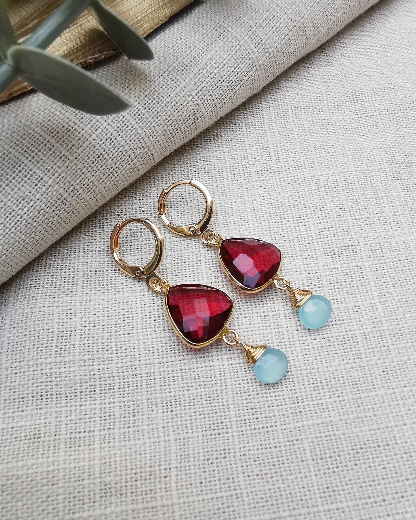 Ruby - Small Gemstone Drop Earrings.