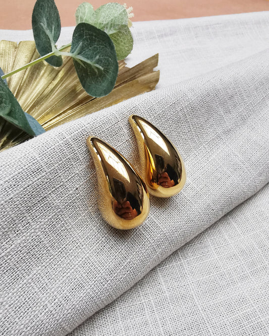Nessa || 18k Gold Plated Statement Chunky Water Drop Stud Earrings. - Vinta Shop