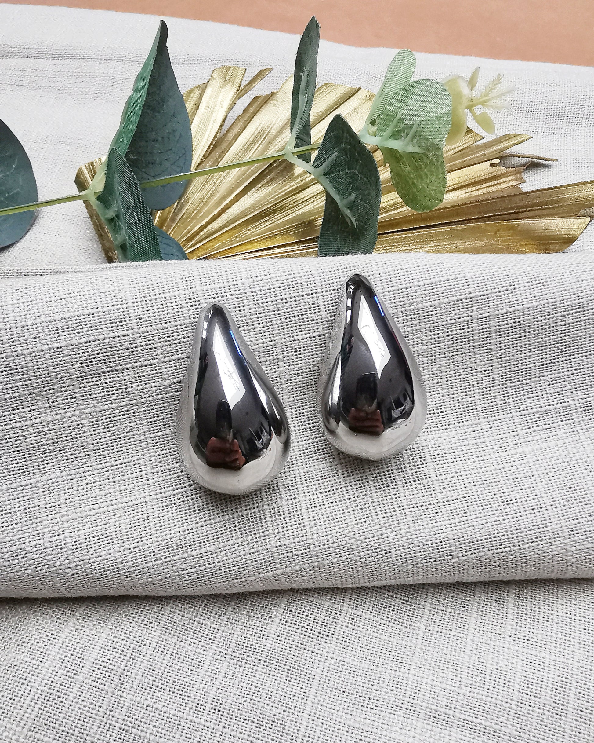 Nessa Silver Plated Statement Chunky Water Drop Stud Earrings. - Vinta Shop