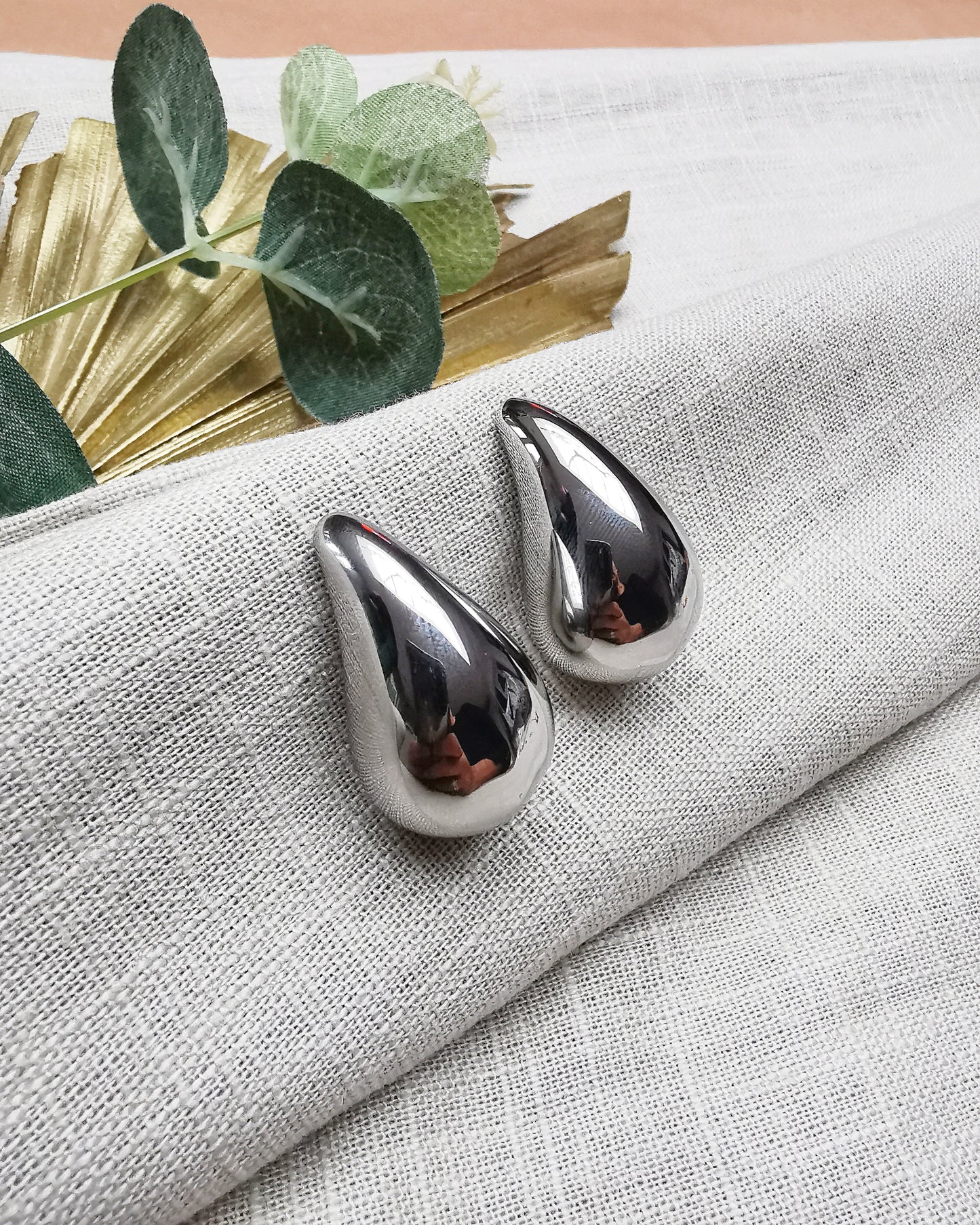 Nessa Silver Plated Statement Chunky Water Drop Stud Earrings. - Vinta Shop