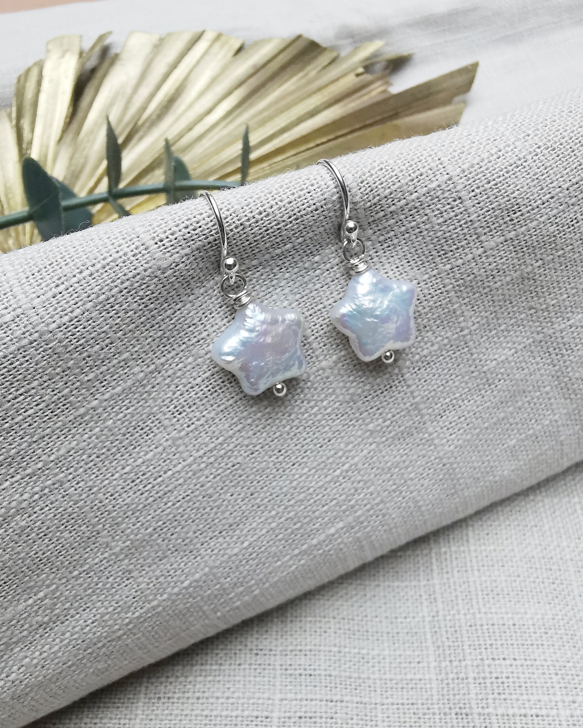 925 Sterling Silver Star Shape Baroque Freshwater Pearl Earrings - Vinta Shop