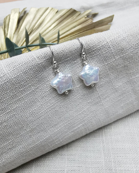 925 Sterling Silver Star Shape Baroque Freshwater Pearl Earrings - Vinta Shop