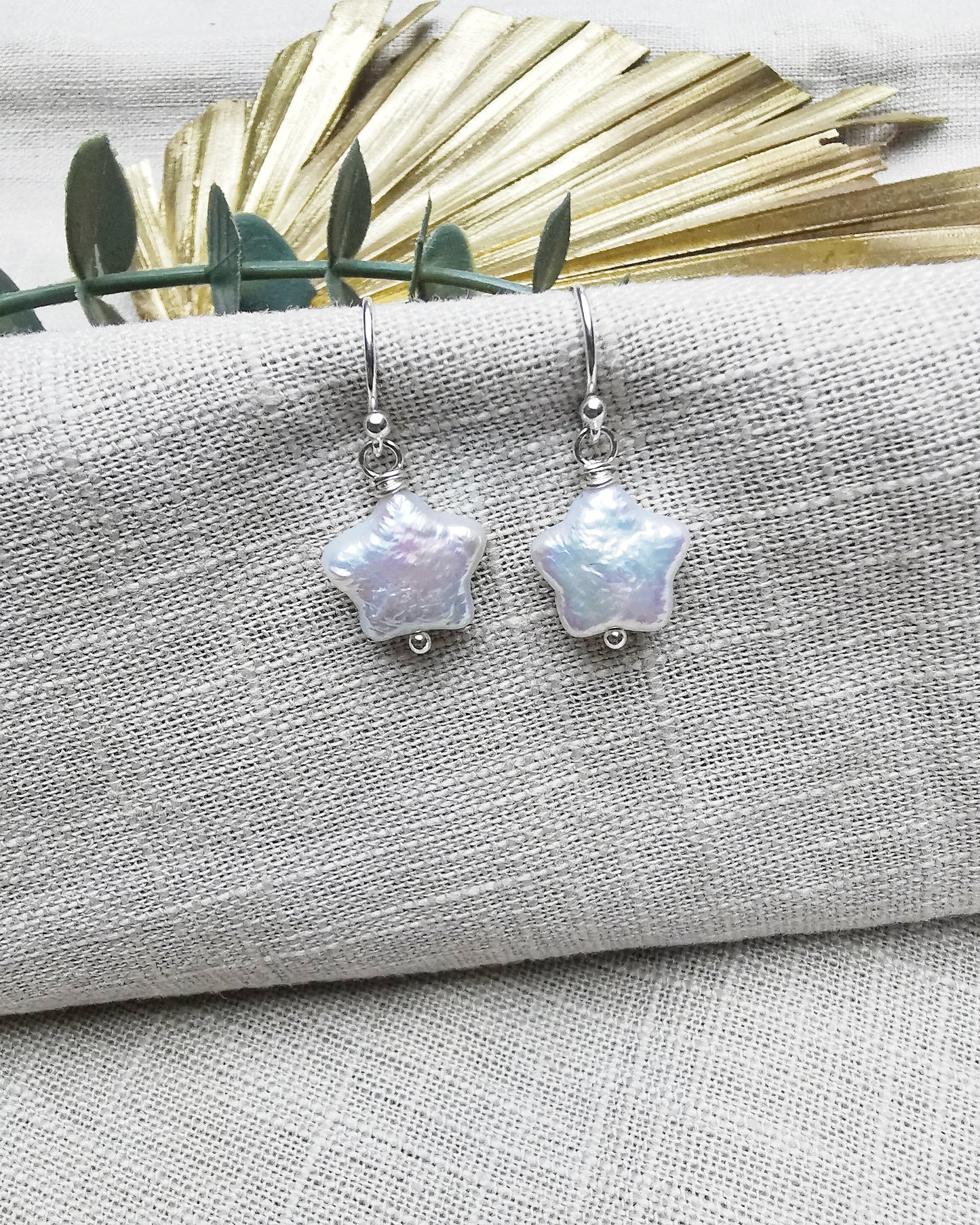 925 Sterling Silver Star Shape Baroque Freshwater Pearl Earrings - Vinta Shop