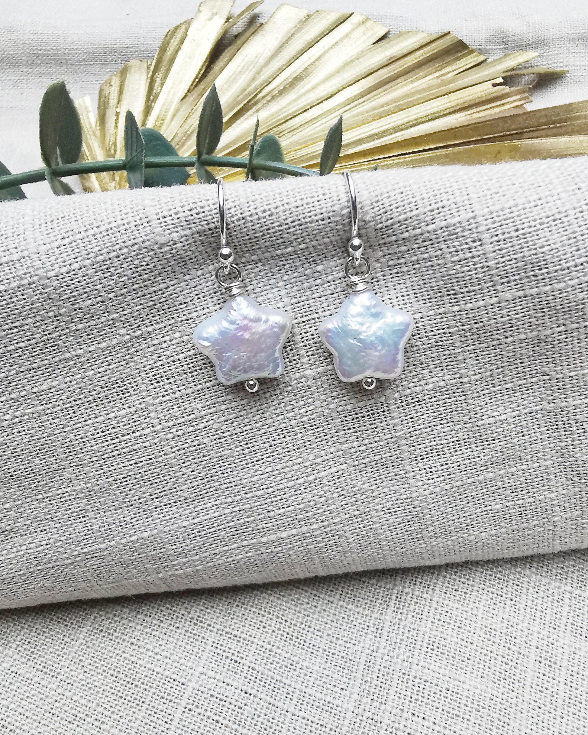 925 Sterling Silver Star Shape Baroque Freshwater Pearl Earrings - Vinta Shop