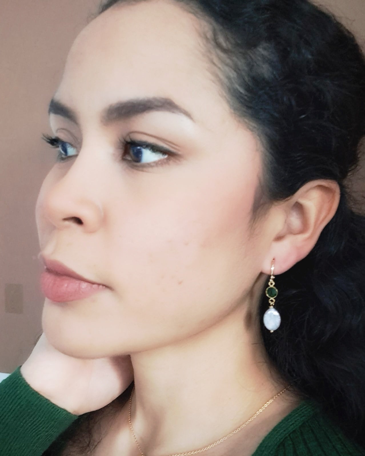 Small Emerald Quartz & Freshwater Pearl Earrings - Vinta Shop