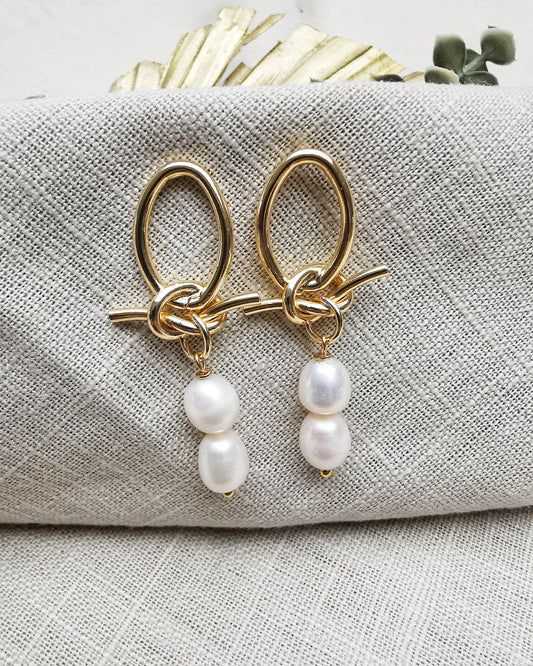 Knot Freshwater Pearl Stud Earrings - Vinta Shop