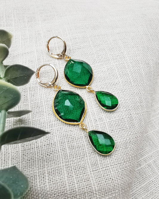 Emerald Quartz Drop Earrings - Vinta Shop