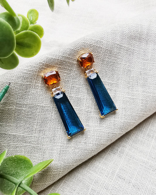 Eloise || Yellow Citrine and Deep Blue Crystal Earrings - Vinta Shop