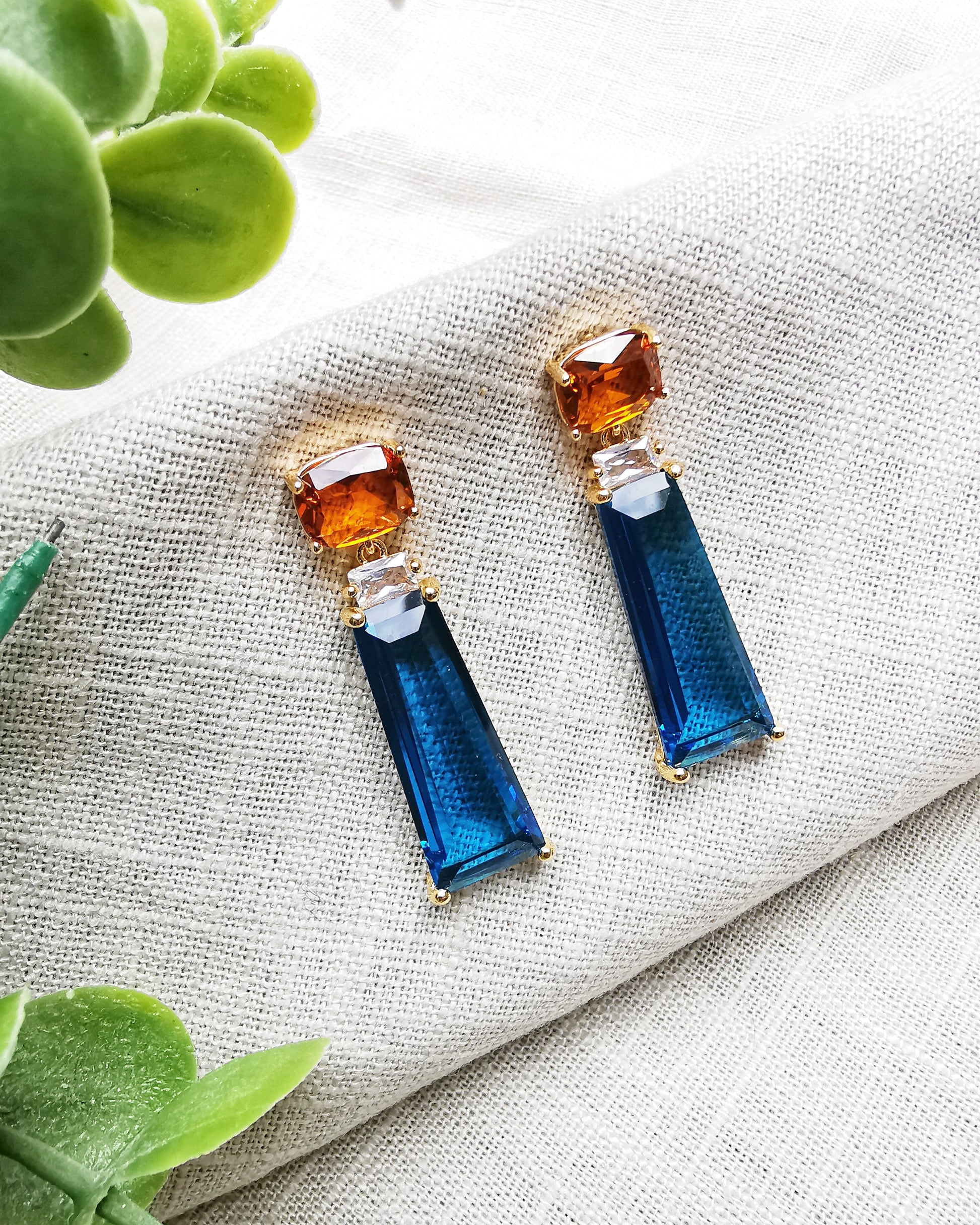 Eloise || Yellow Citrine and Deep Blue Crystal Earrings - Vinta Shop