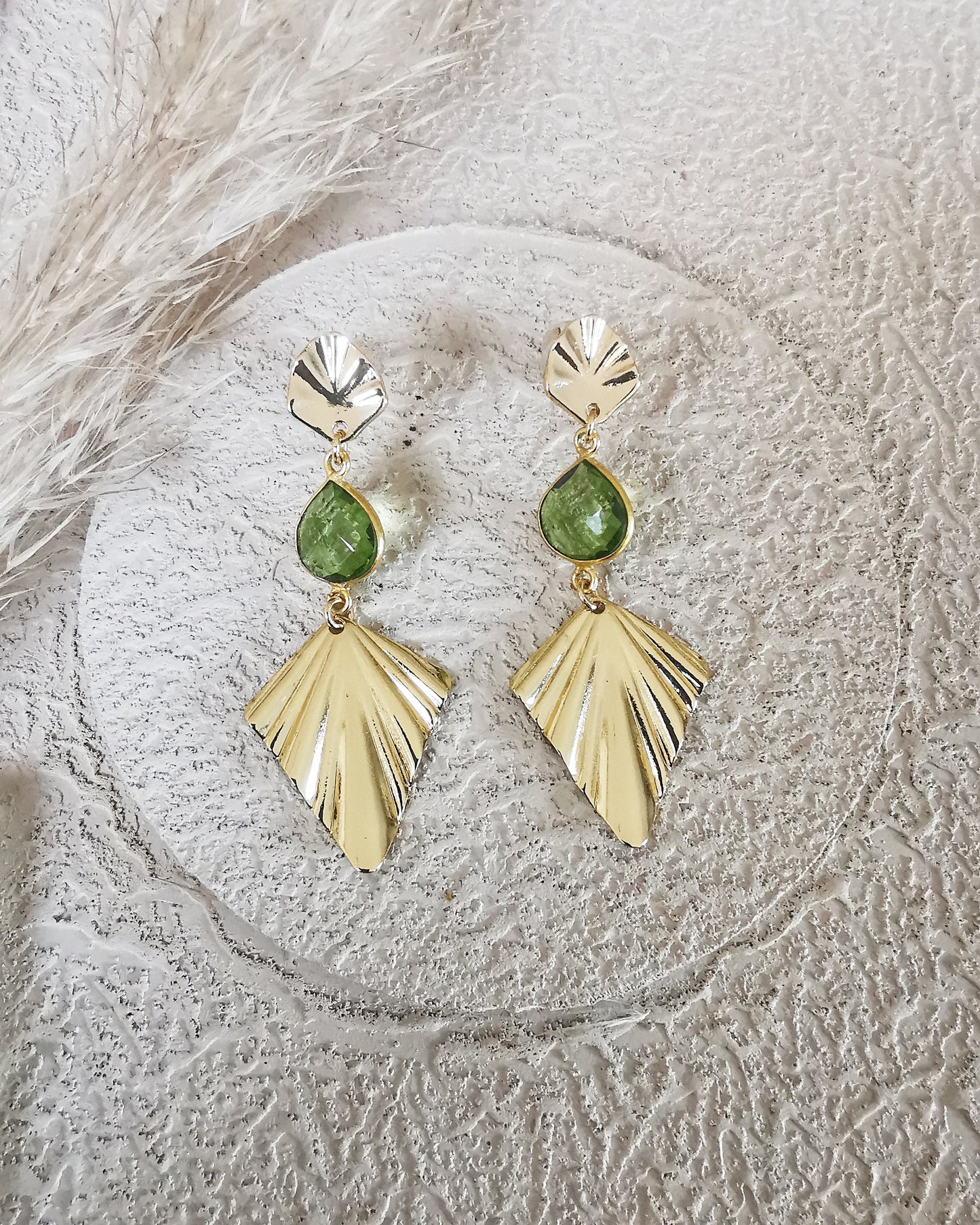 Long Drop Peridot Stud Earrings - Vinta Shop