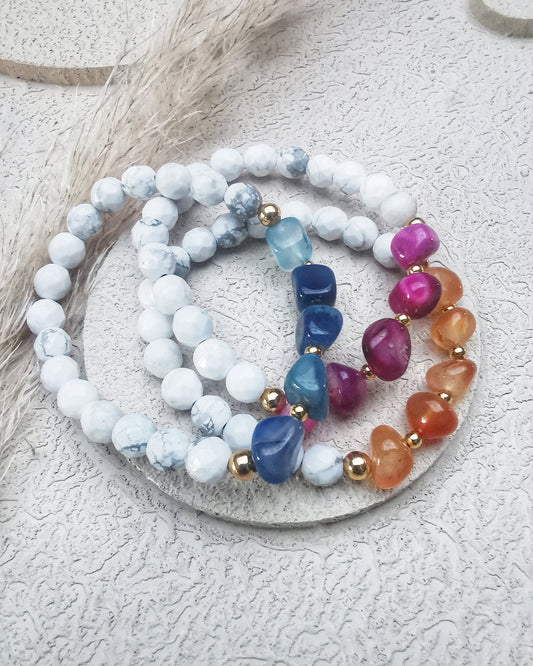 Howlite and Agate Elastic Bracelets - Vinta Shop