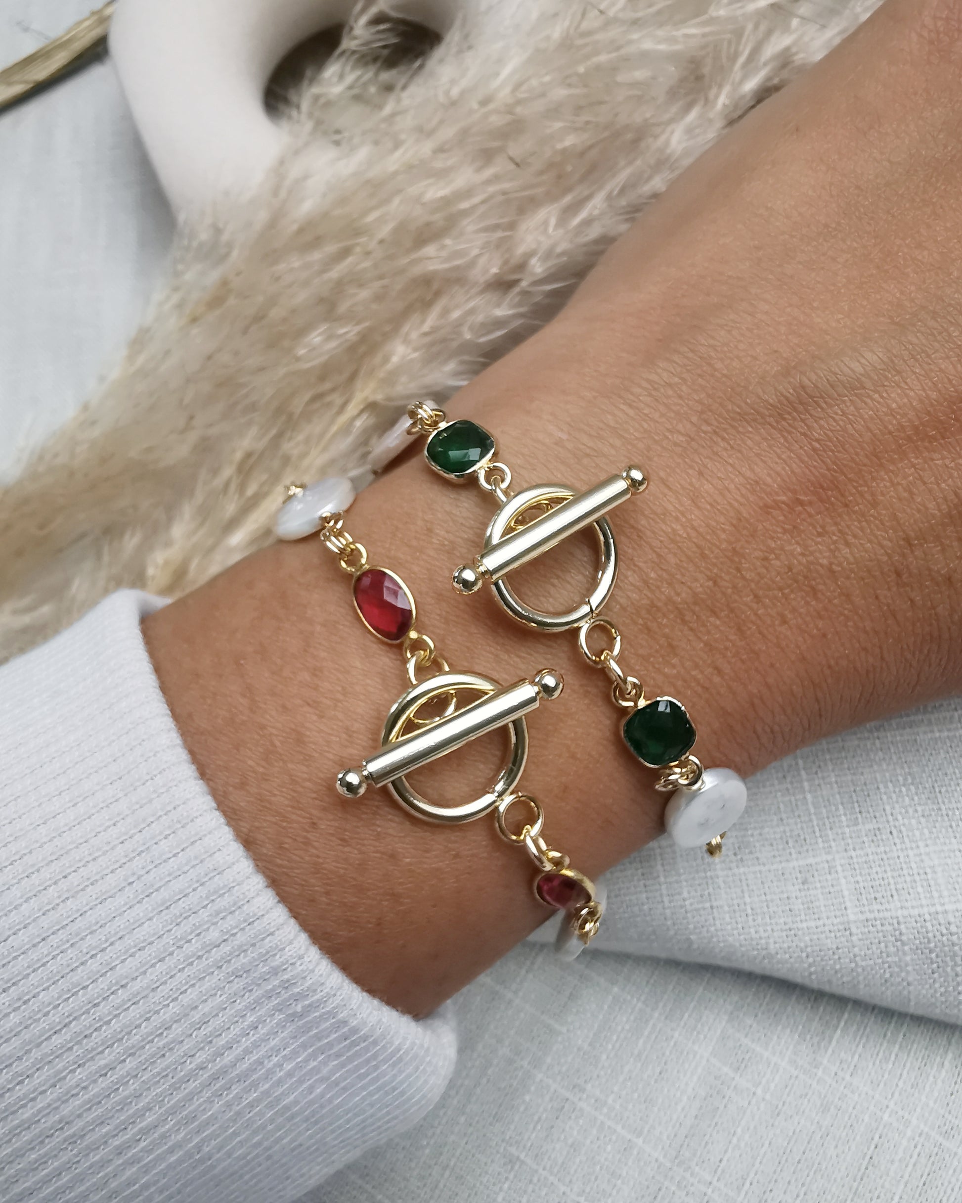 Freshwater Oval Pearls Bracelet with Pink Tourmaline Gemstone - Vinta Shop