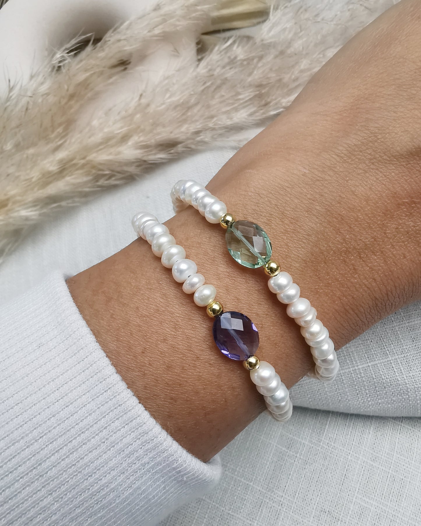 Gold Vermeil Bracelet with Freshwater Pearl with Amethyst