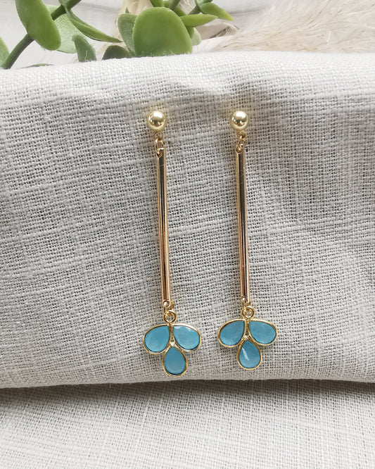 Long Drop Blue Chalcedony Bar Earrings - Vinta Shop