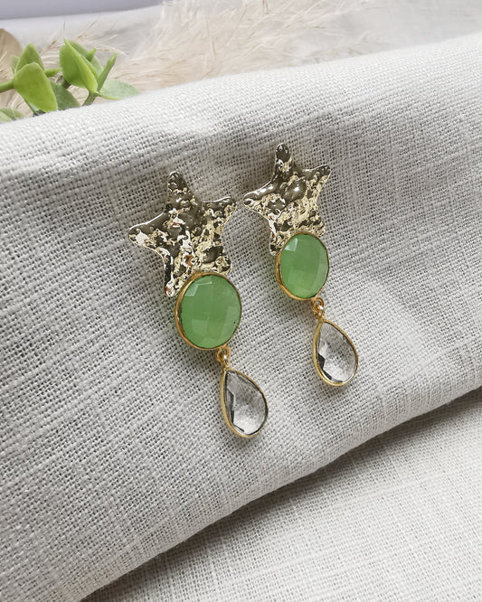 Long Statement Earrings with Star Ear Posts and Gemstones. - Vinta Shop