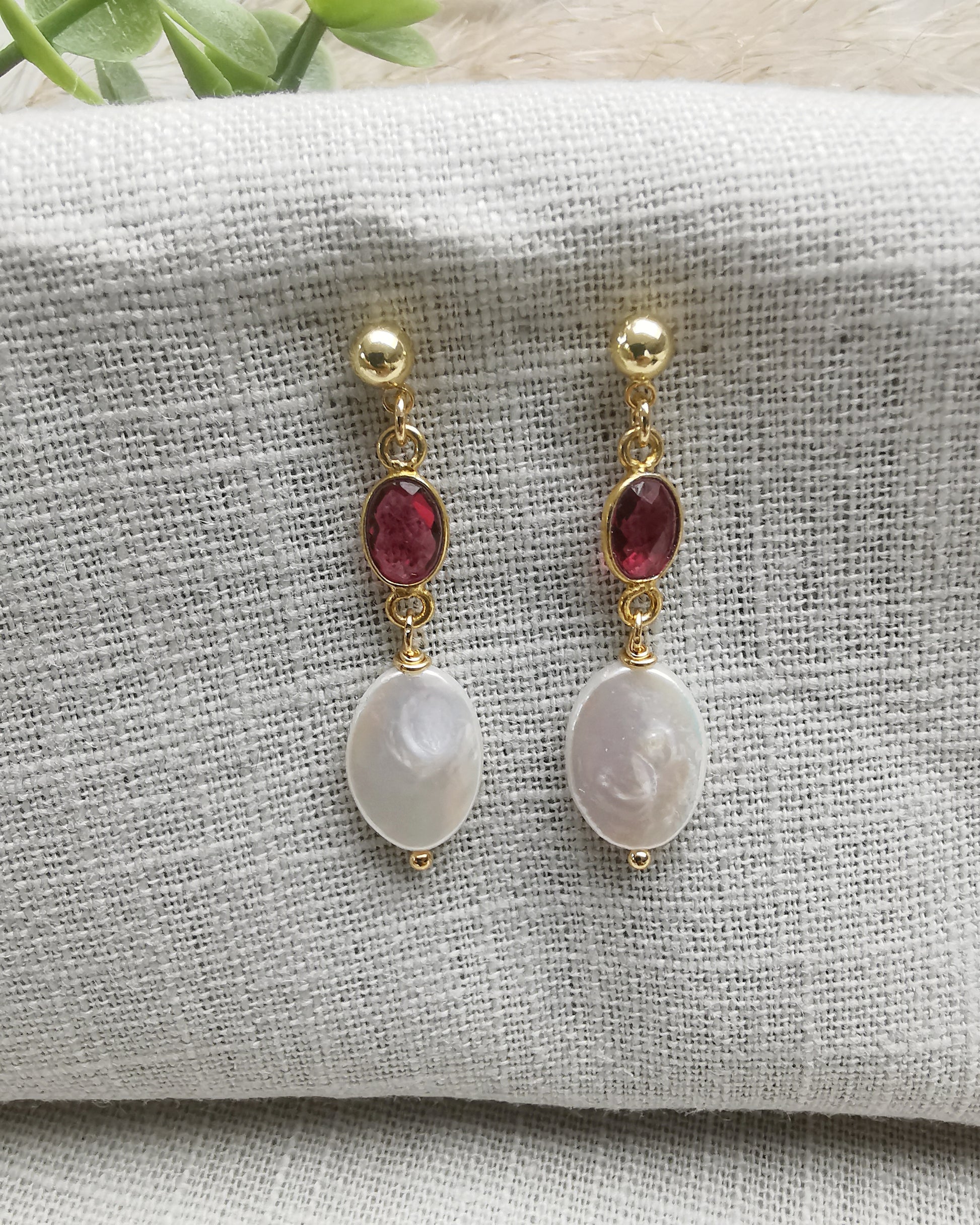 Small Pink Tourmaline & Freshwater Pearl Earrings. - Vinta Shop