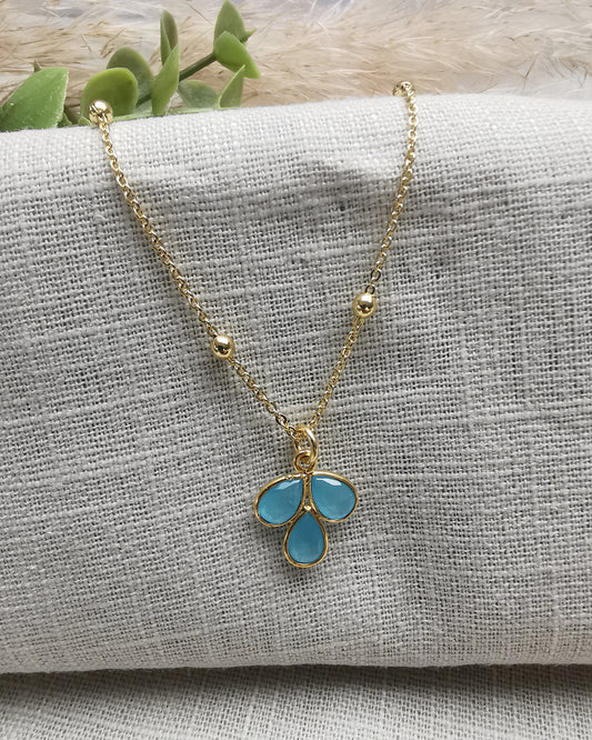 Baby Blue Chalcedony Petal Pendant Necklace - Vinta Shop