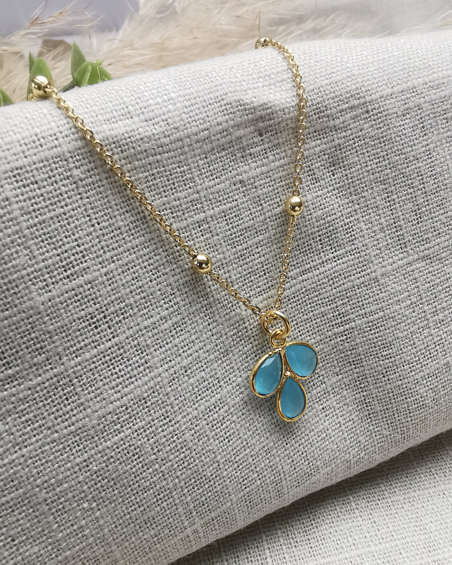 Baby Blue Chalcedony Petal Pendant Necklace