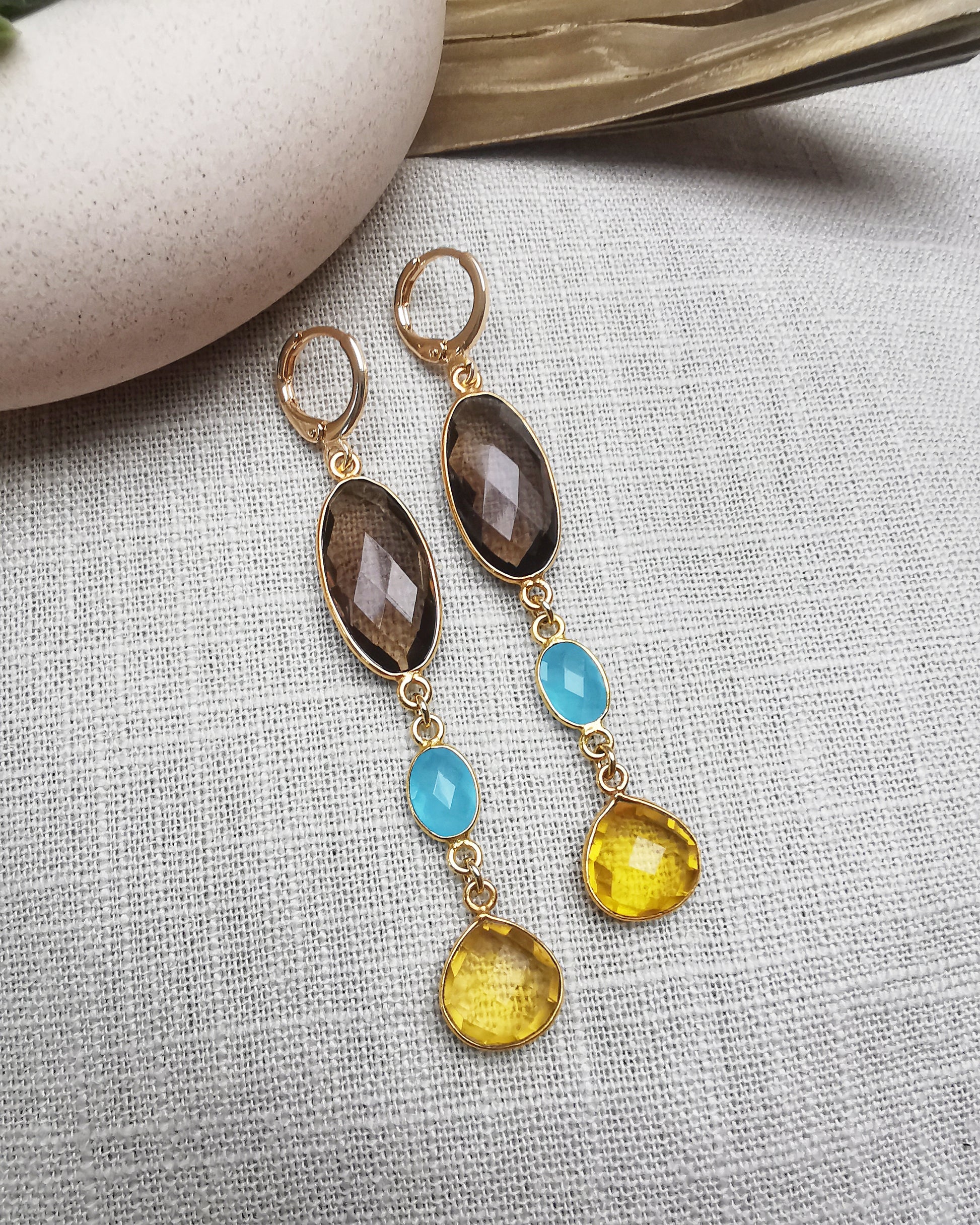 Long Drop Earrings with Mixed Gemstones - Vinta Shop