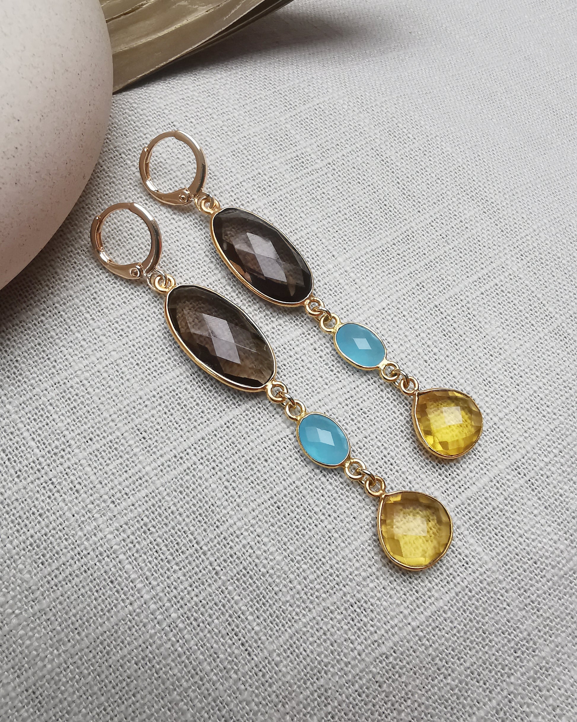 Long Drop Earrings with Mixed Gemstones - Vinta Shop