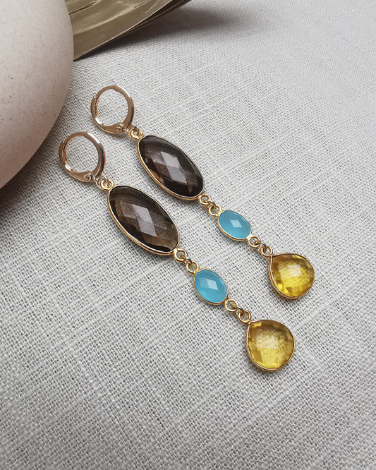 Long Drop Earrings with Mixed Gemstones - Vinta Shop