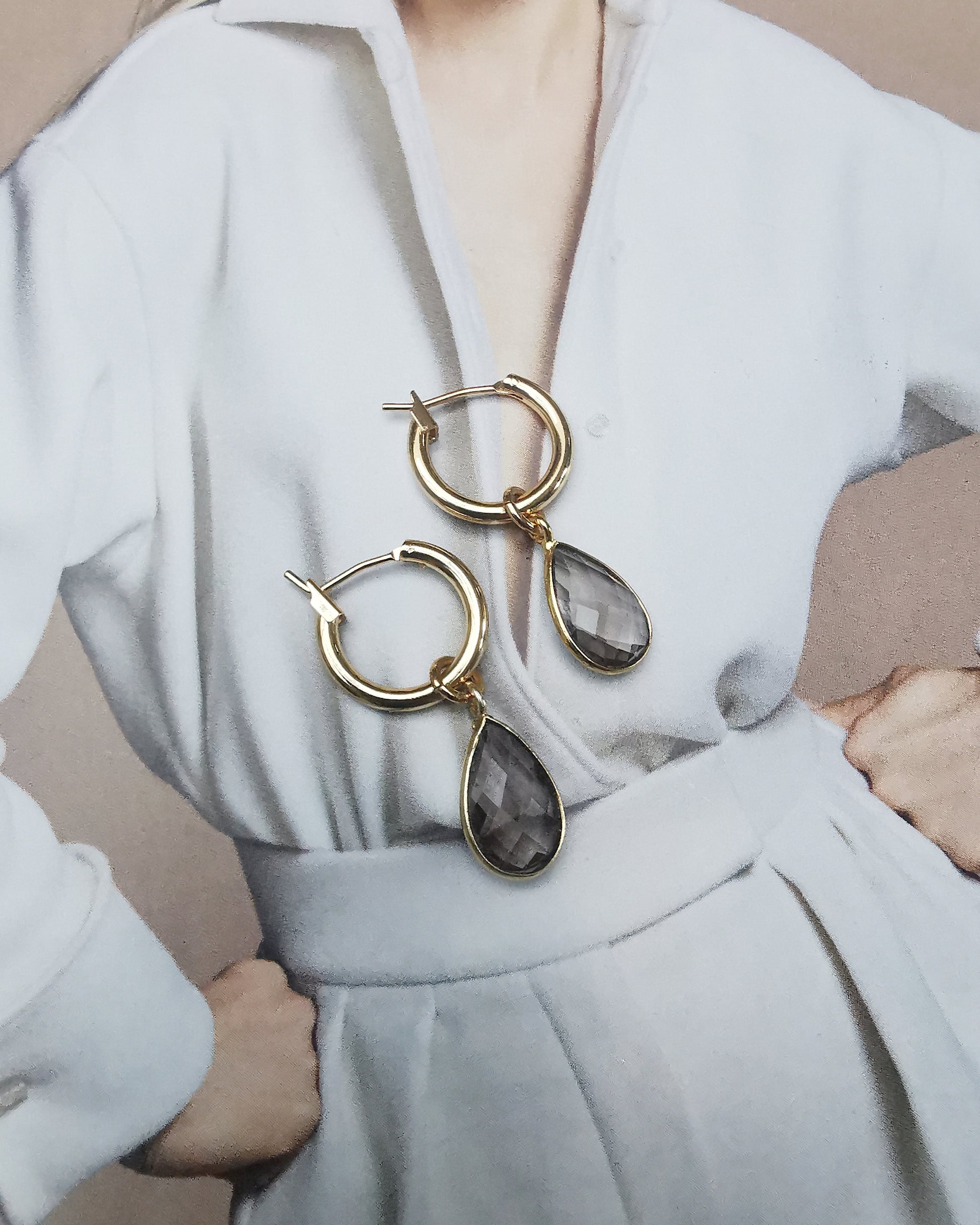 Small Hoop Earrings with Removable Gemstone Charms - Vinta Shop